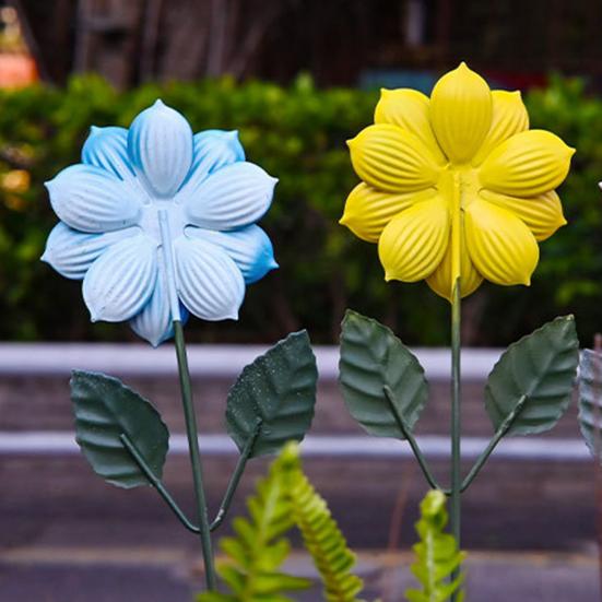3 Pcs 15.5'' Flower Garden Stakes Colorful Metal Flower Yard Art Outdoor Rust Proof Plant Sticks for Lawn Patio Pathway Decoration
