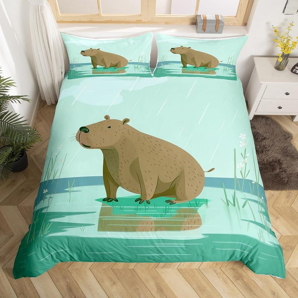 3D Capybara Duvet Cover For Capybara Lovers,Cute Funny Capybara Comforter Cover,Natural Theme Kawaii Rodent Animal Bedding Set