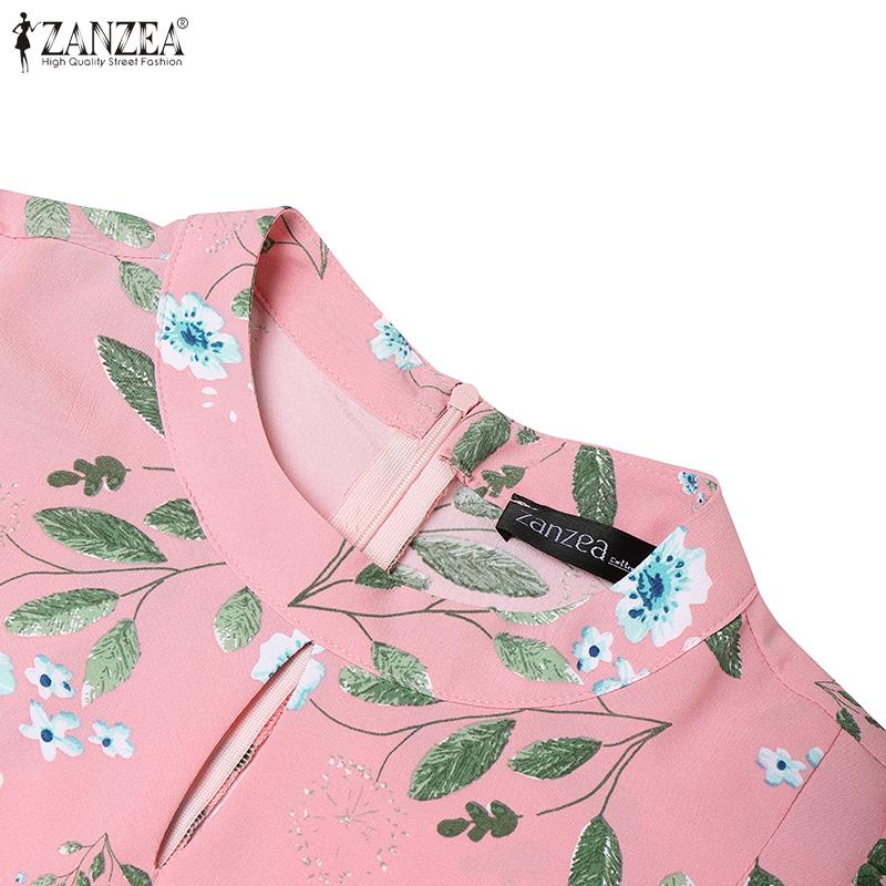 ZANZEA Women Casual Round Neck Short Sleeve Summer Floral Dress