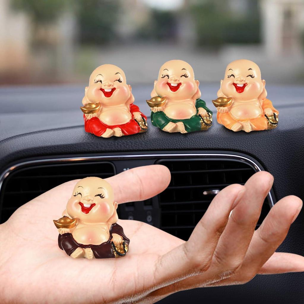 Latest Pack of 4 Laughing Buddha Monk Miniature Statue Showpiece (Multi, 4 Cm X 1.5 Cm) Feng Shui Items for Good Luck for Home Decor