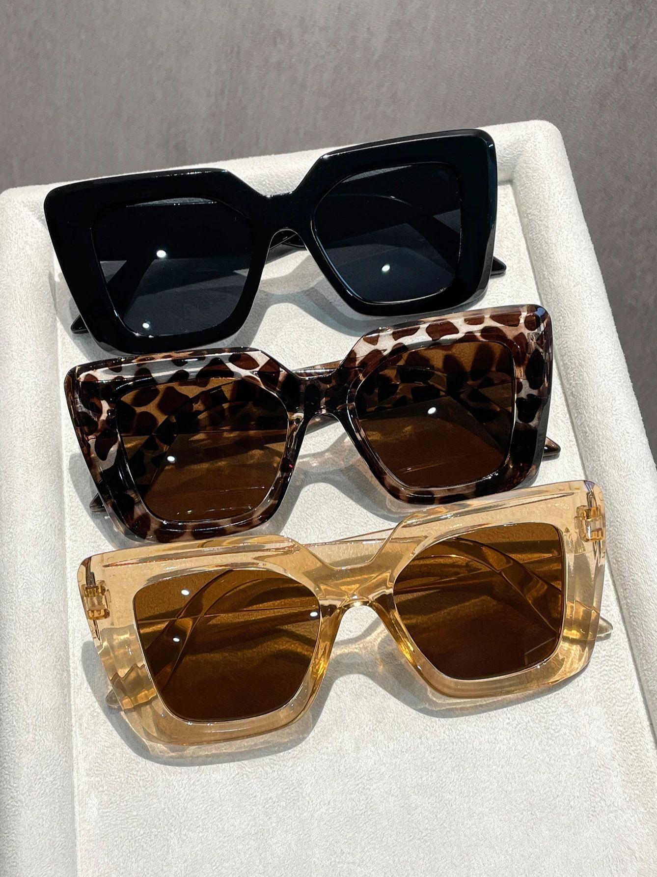 

3PCS Large Frame Sunglasses Leopard Print Fashion Sexy Sun Protection Essential for Outdoor Beach Casual Live Streaming