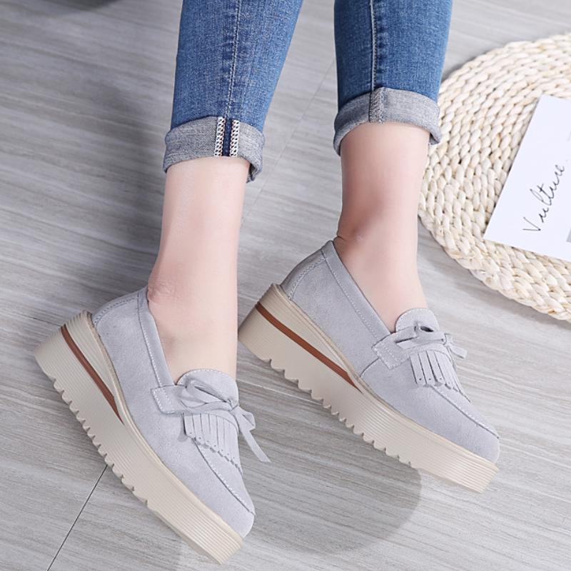 Macrame Women Walking Shoes Fashion Wedge Heels Non-slip Platform Shoes Cow Suede Casual Shoes Middle-aged Mother Loafers