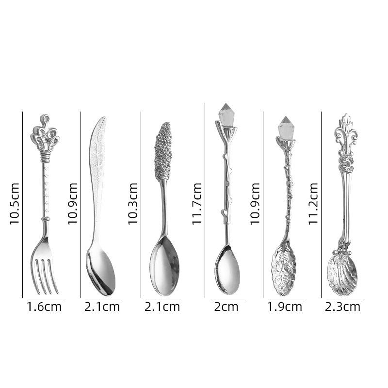 6pcs Vintage Palace Coffee Spoon Set Home Tableware Kitchen Gadget Set Ice Cream Jam Dessert Spoon Afternoon Tea Decor Tool Gift