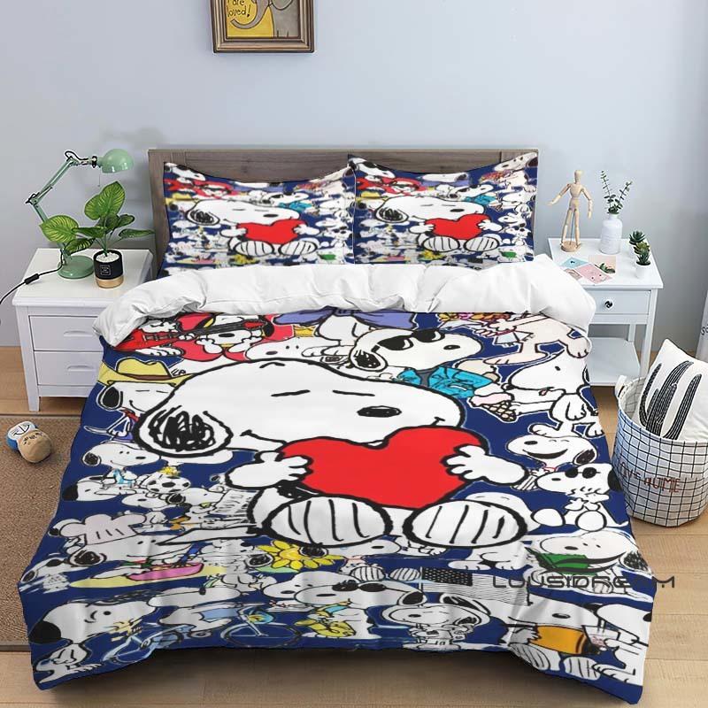 3D-Printed "Snoopy" Series Bedding Set with Cute Cartoon Patterns — Duvet Cover and Pillowcases Available for Customization