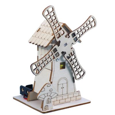 Wooden Electric Windmill House Handmade Material Set Creative Assembled Science Education Jigsaw