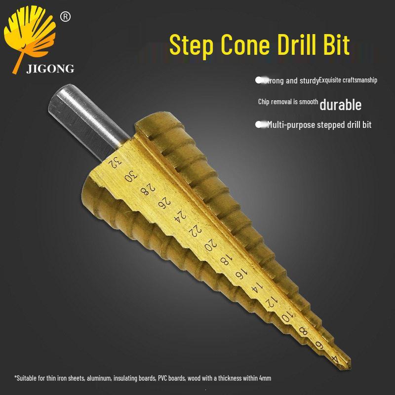 Triangular Handle Step Drill Bit for PV, Iron, and Aluminum Plates (4-32mm)