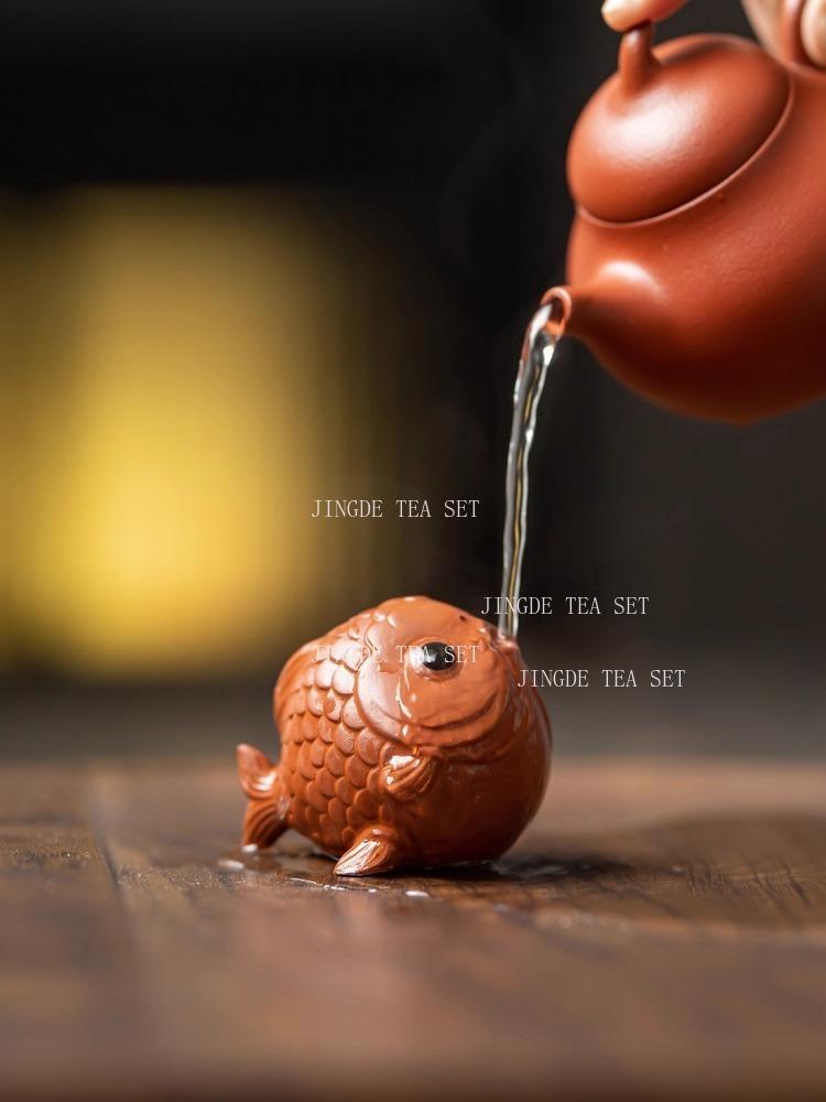 Purple Clay Koi Tea Pet Maintainable Small Ornaments Tea Table Wealth Attraction Desktop Decoration Mascot Tea Play