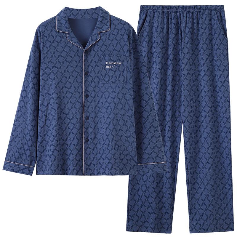 Pajamas Men'S Spring And Autumn Cotton Long Sleeve Large Size Fattened Plus Dad'S Men'S Loungewear Suit In Autumn And Winter