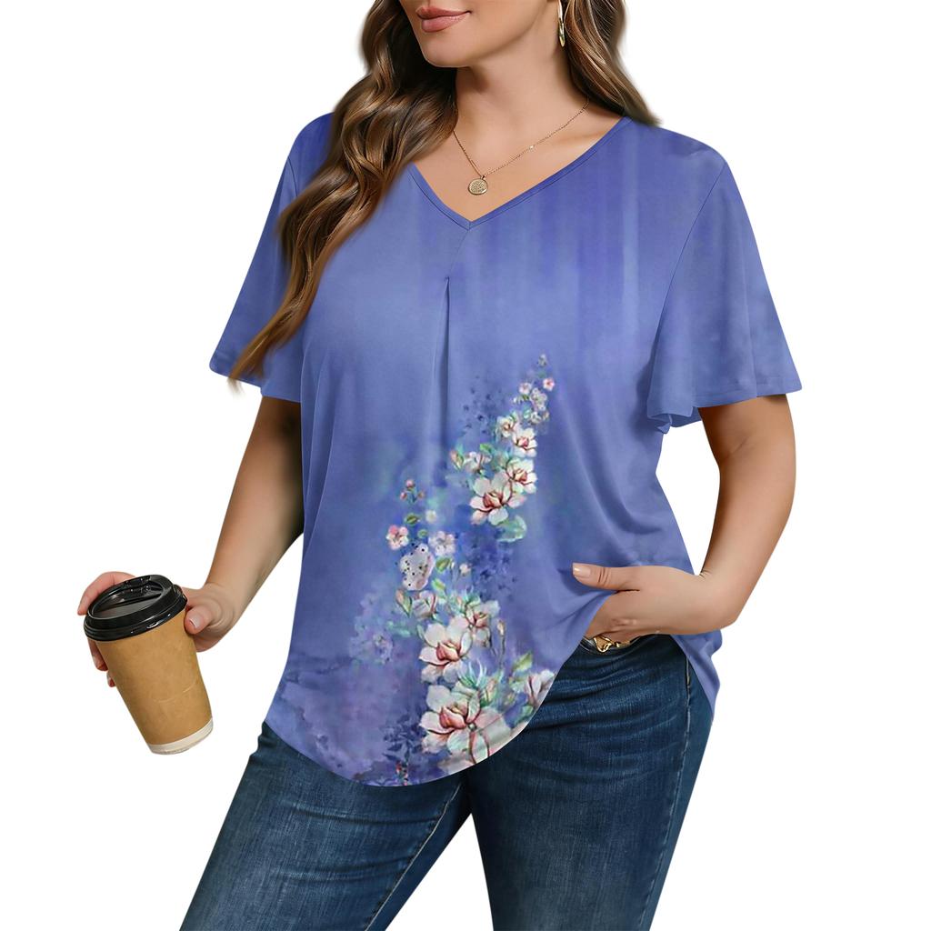 Blusa Casual de Moda para Mujer Talla Grande, de Corte Holgado, Manga Corta, Elegante Cuello en V, para el Trabajo
