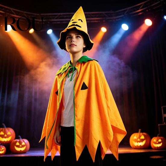 Lightweight Halloween Cosplay Cape Pumpkin Poncho Costume for Kids Adults, Unisex Soft Adjustable Neckline Cloak Cape, Party Outfits Masquerade,
