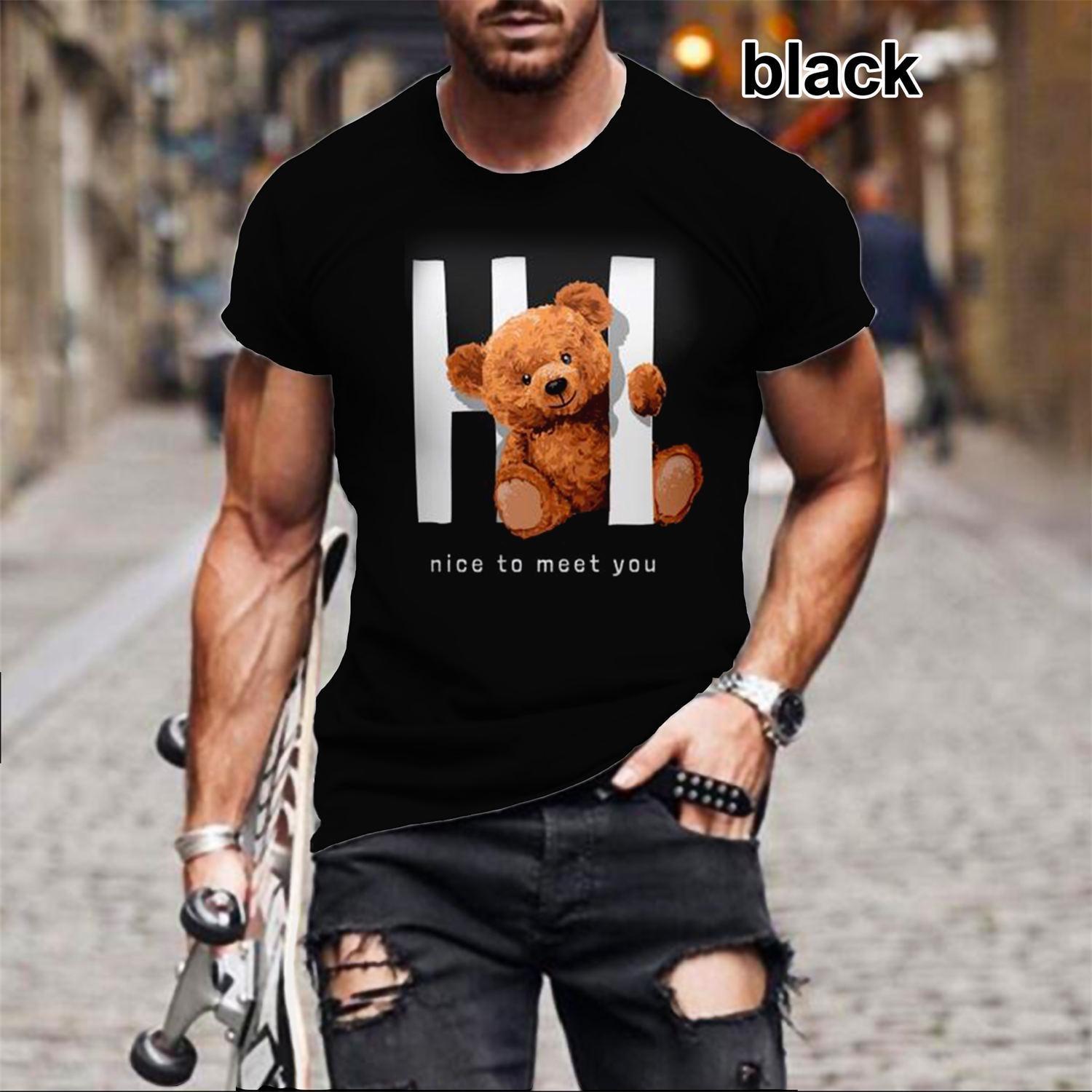 

Футболка с коротким рукавом Ashion Gangster Bear для мужчин и женщин, футболка с 3D-принтом, милые облегающие футболки с изображением медведя 6XL