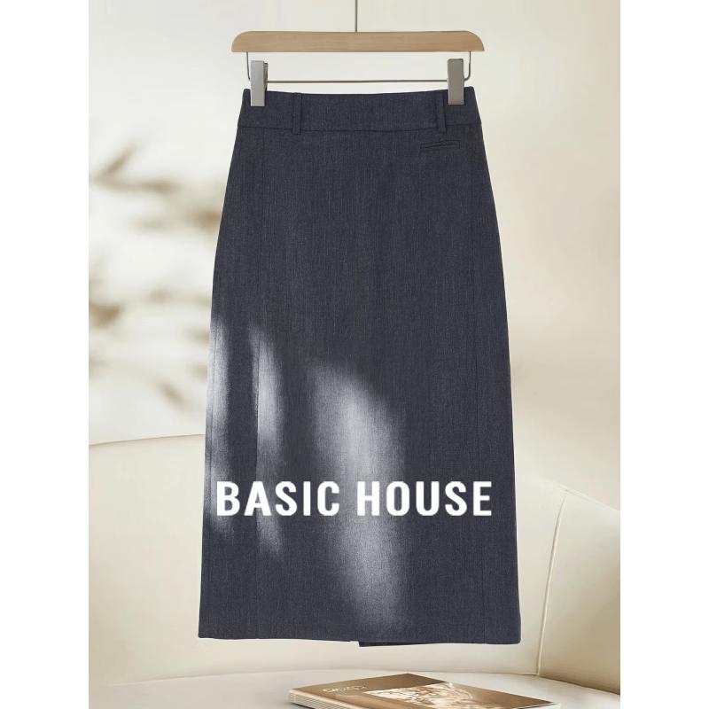 Basic House Women s High-Waist Slit A-Line Suit Skirt L