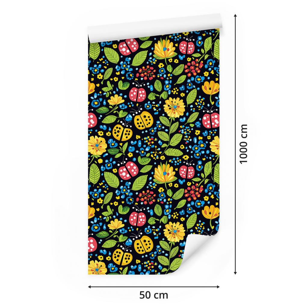 Ladybugs Wallpaper Navy Blue and Yellow for Living Room and Bedroom 50x1000