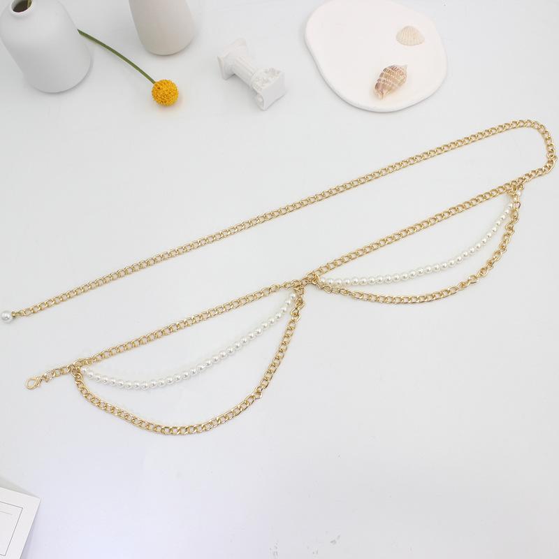 Pearl Waist Chain Women'S Small Fragrant Style With Suit Dress Shirt Metal Decorative Belt Chain