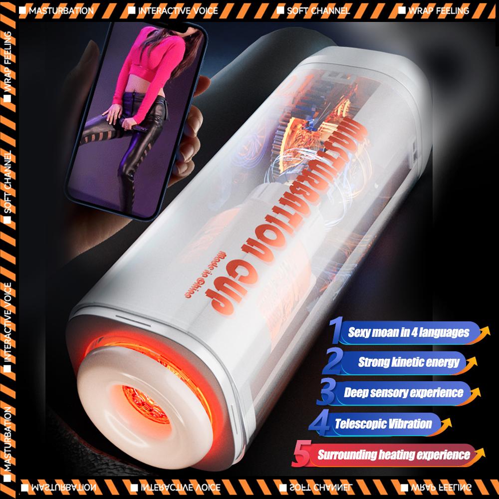 New Male Masturbation Cup Sex Toy for Men Telescopic Heating Blowjob Sex Machines Female Voice Pocket Pussy Adult Goods for Men