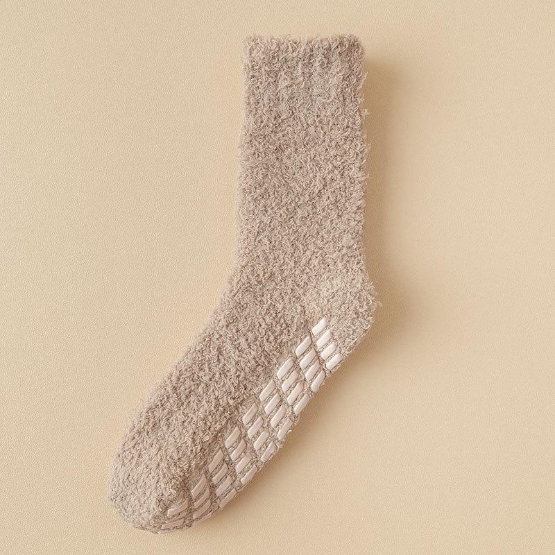 

Non-Slip Thick Coral Fleece Socks: Warm Autumn/Winter Half-Velvet Sleeping Socks for Couples One size хаки