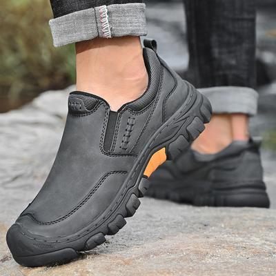 Hand Stitched Male Hiking Footwear Leisure Outdoor Walking Shoes New Antiskid Travel Trainers Genuine Leather Mens Slip On Shoes