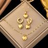 Fashion Design Gold Plated Stainless Steel Heart Hoop Earrings Bracelet Necklace  Set For Women Bridal Wedding Party Gift