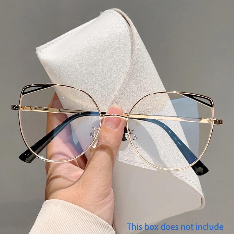 Oversized Cat Eye Glasses Women New Vintage Metal Rim Blue Light Blocking Eyeglasses Trendy Fashion Design Optical Frames