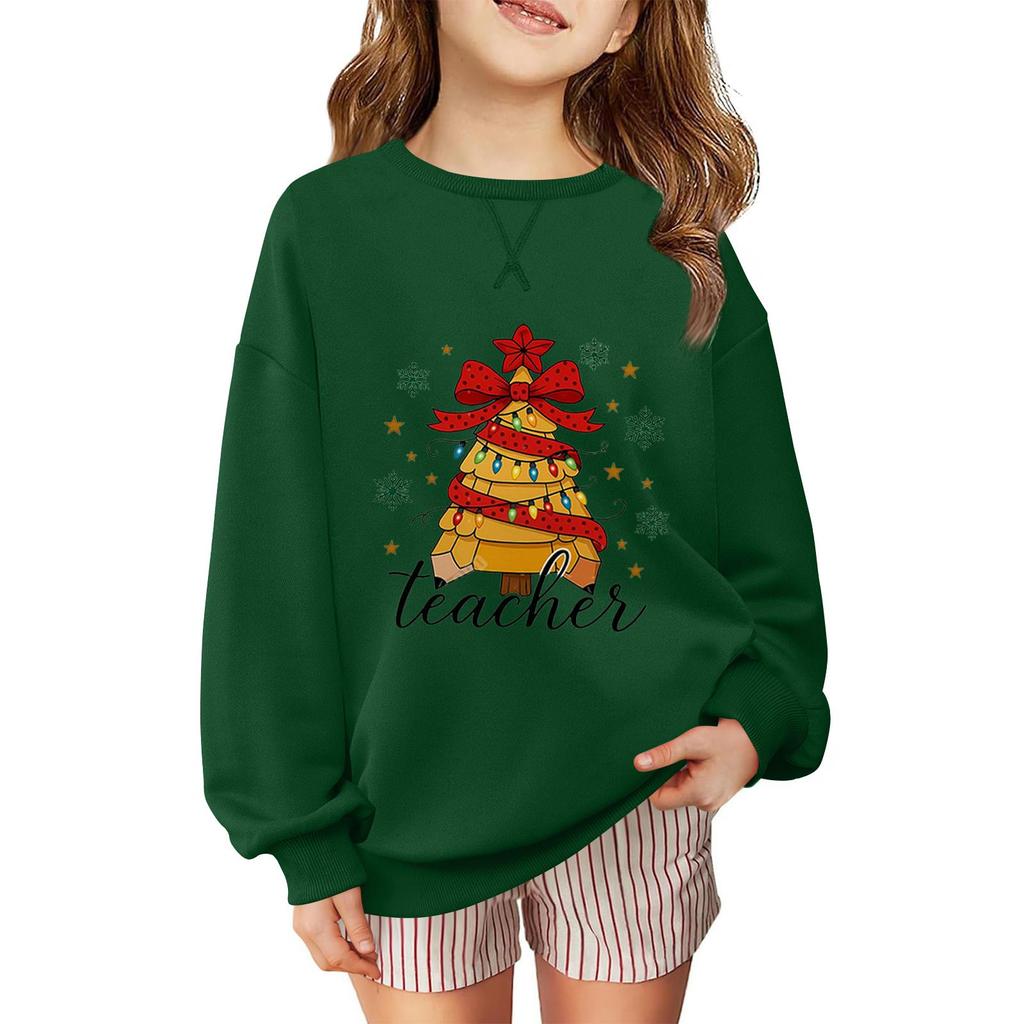 Dětská módní ležérní mikina s dlouhým rukávem a volného střihu s vánočním potiskem