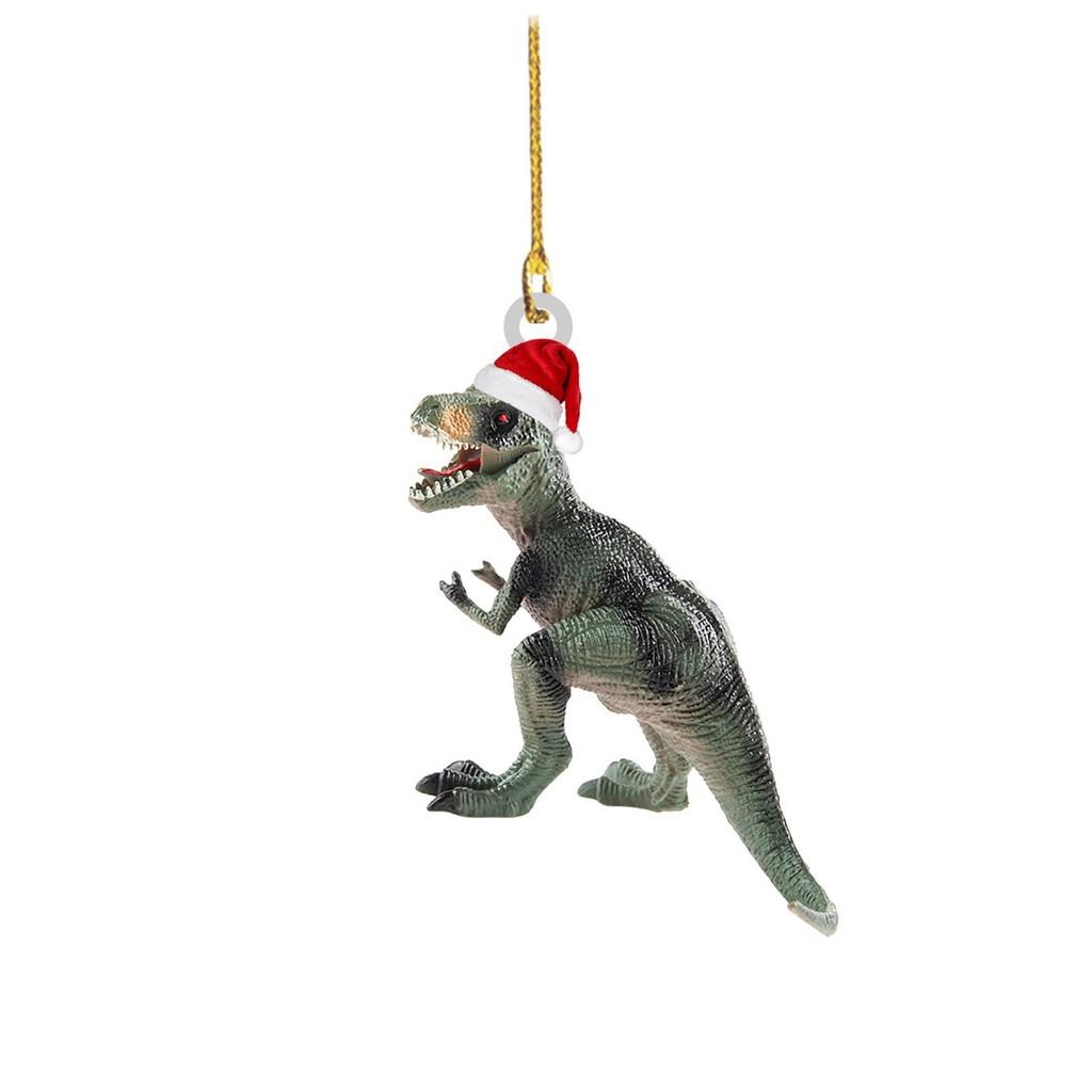 Festive Flat Dinosaur Acrylic Christmas Ornament Cheerful Vehicle Decoration Gift For All Ages