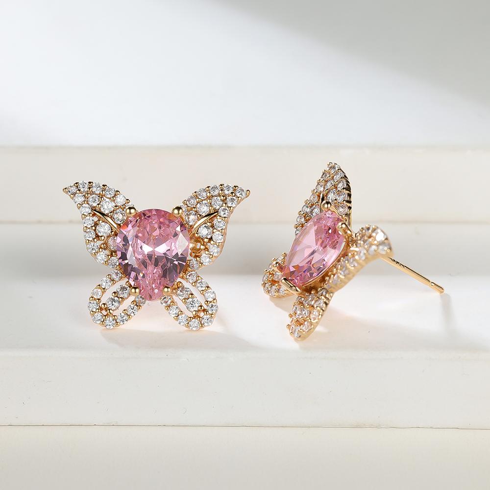Boucles d'oreilles exquises papillon en zircon rose pour femmes filles bijoux de luxe couleur or cadeau