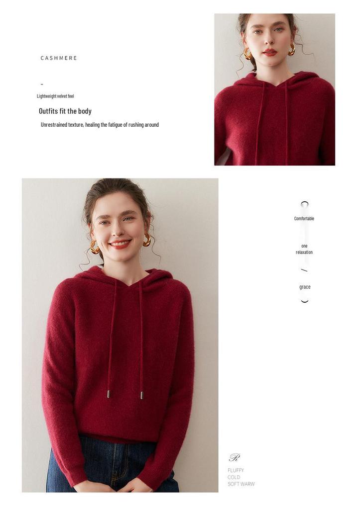 Women's Cashmere Hoodie Knitwear: Autumn & Winter Skin-Friendly Long Sleeve Loose Slimming Sweater