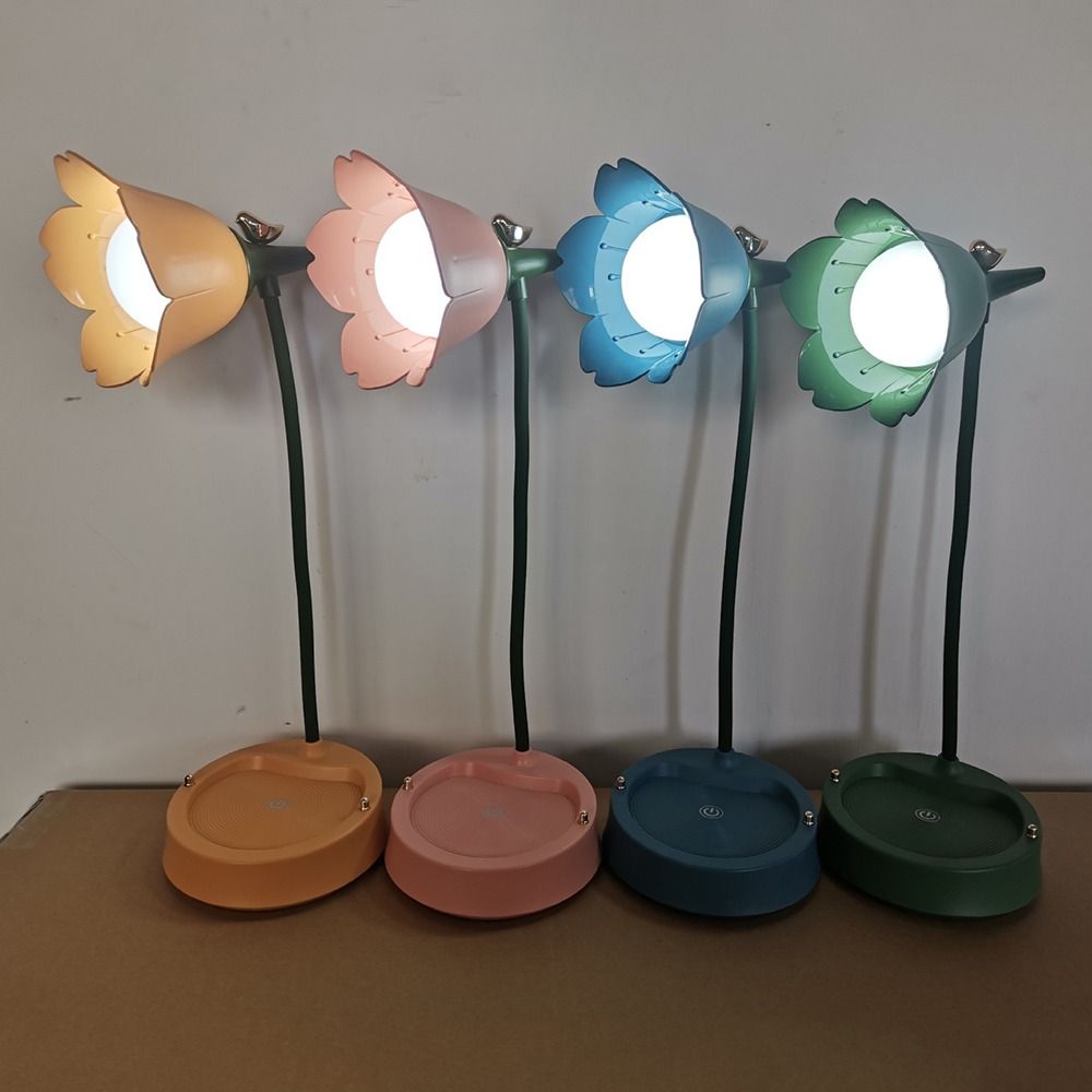 Adjustable Flower Shaped Lamp Rechargeable Battery Touch Control LED Desk Lamp 3-Speed Dimming Vintage Table Light Night Light