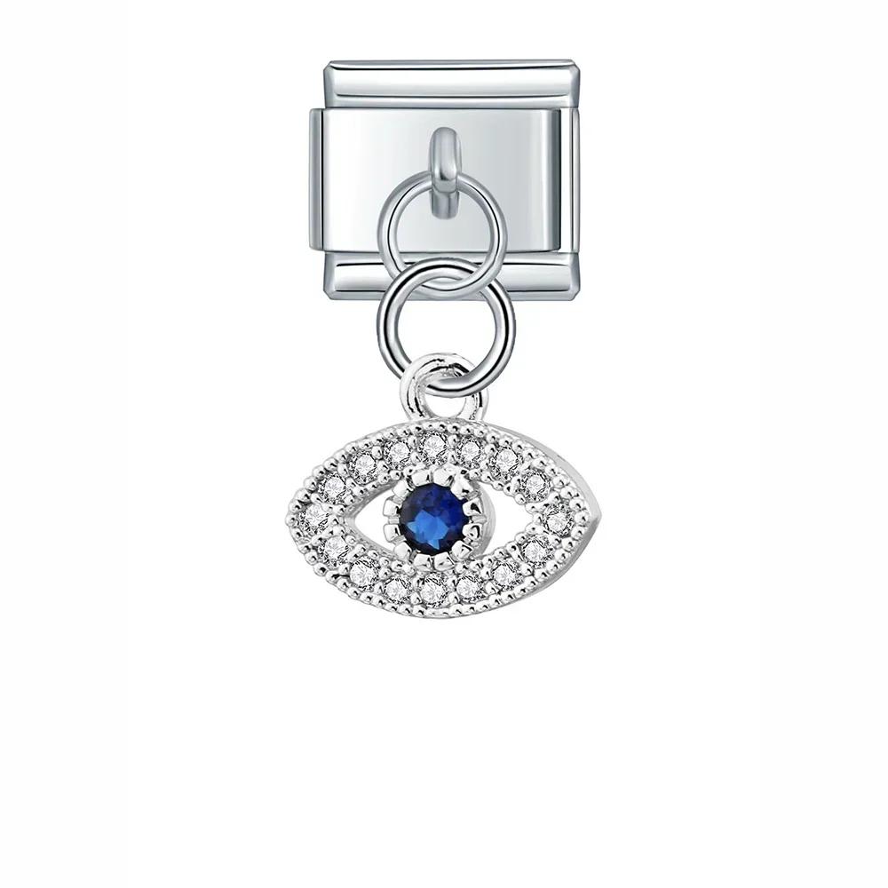 

Hapiship Fashion Moon Eye Butterfly Angle Wing Shiny CZ Charm Links Fit 9mm Stainless Steel Bracelet DIY Making Jewelry DJ418