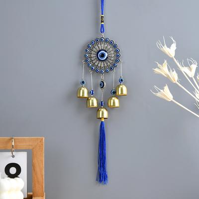 D5 Sunflower Evil Eye Wind Chimes Lucky Turkish Blue Eye Bead Tassel Wind Bell Wall Hanging Decor Amulet Protection Car Pendant
