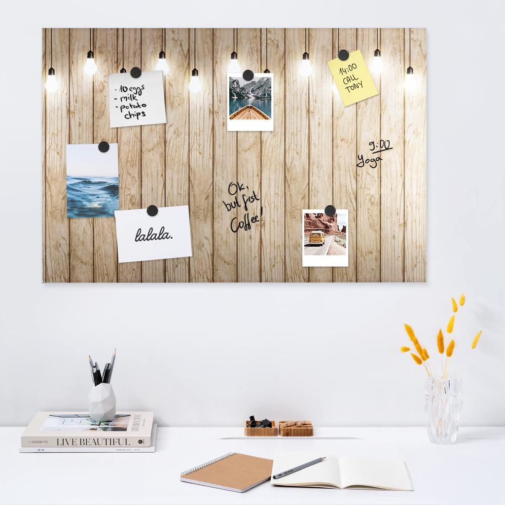 Navaris Magnetic Board, MDF Whiteboard, Wall-Mounted Chalkboard - Memo Board, Desk Panel, Display Board with Pen, 60x40cm, Lamp Design