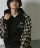 Travel Star Combination Check Hooded Zip-Up Black