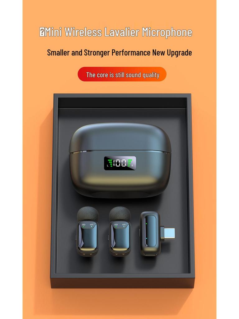2025 Mini Wireless Clip-On Microphone with Digital Display and Charging Compartment for Invisible Live Broadcast and Recording