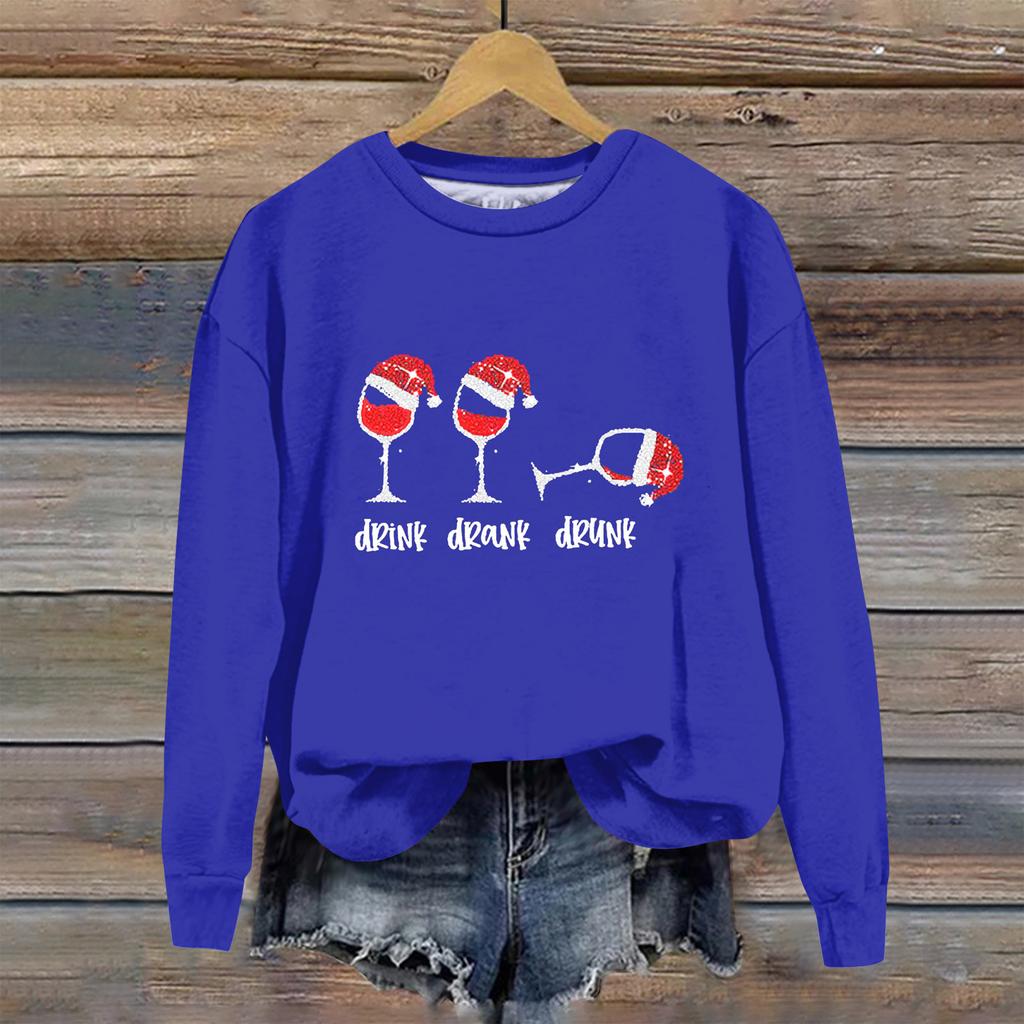 Women's Fashion Printed Long Sleeve Loose Round Neck Sweatshirt Top Fall