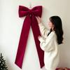 Dark Red Large Velvet Christmas Bow Soft Draping Tree Bow with Long Tails  Christmas Tree