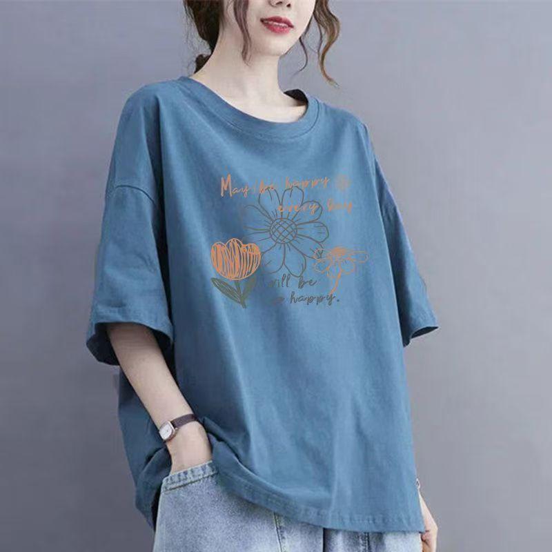 

Футболка с короткими рукавами из хлопка с подсолнухом, женская летняя, большого размера, свободная, модная, повседневная, с короткими рукавами 3XL