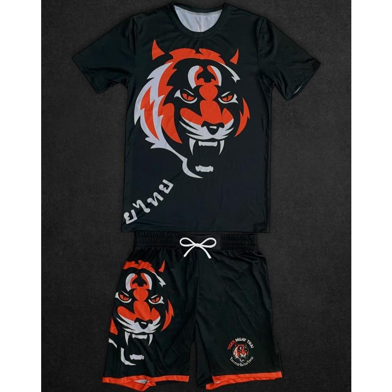 2026 Popular Tiger Muay Thai Set: Y2K Style Quick-Drying T-Shirt + Tiger Shorts, Unisex Fitness & Combat Training Two-Piece Set