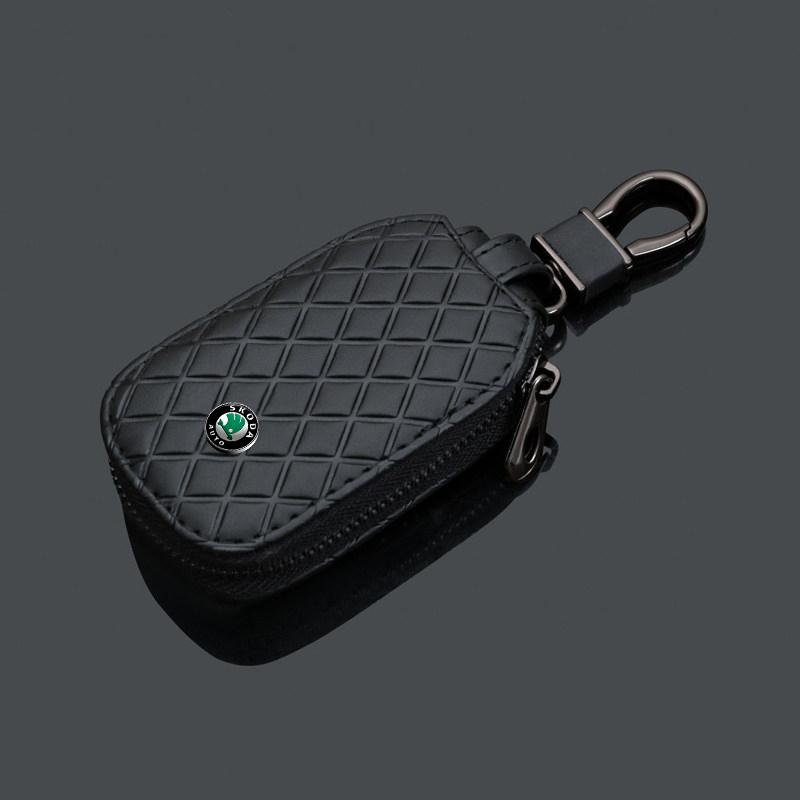 Genuine Leather Car Key Cover Storage Bag for Skoda RS Rapid Yeti Karoq Vision Octavia Kodiaq Kamiq Fabia Car Accessories Tools hkpx25