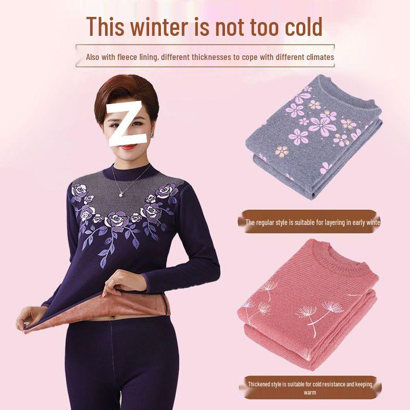 Women's Warm Fleece Set for Mid-Aged and Elderly: Cozy Winter Underwear for Mothers and Grandmothers