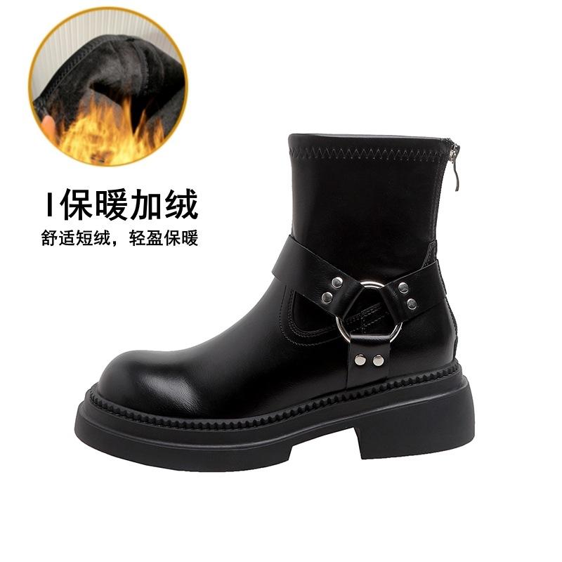 Medium tube retro knight boots women's autumn and winter British style thick-soled Martin boots thick-heeled cowboy boots