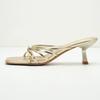French gold high-heeled cool slippers for women's outerwear 2025 summer new temperament thousand gold thin straps medium heel open-toed sandals