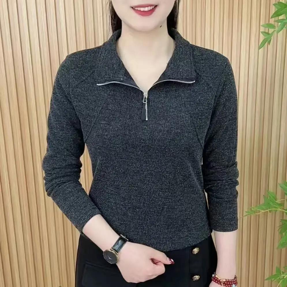 Women's Elegant Slimming Fashionable Casual Sporty Half-Zip Long-Sleeve Shirt Top for Spring