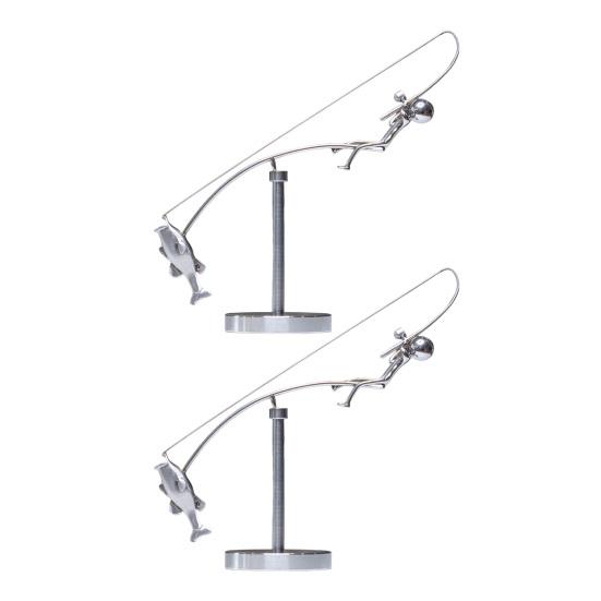 2Pcs Fisherman Balancing Sculpture Kinetic Balance Art Sculpture Interactive Fishing Figure Desktop Ornament for Home Office Decor Stress Relief Gift
