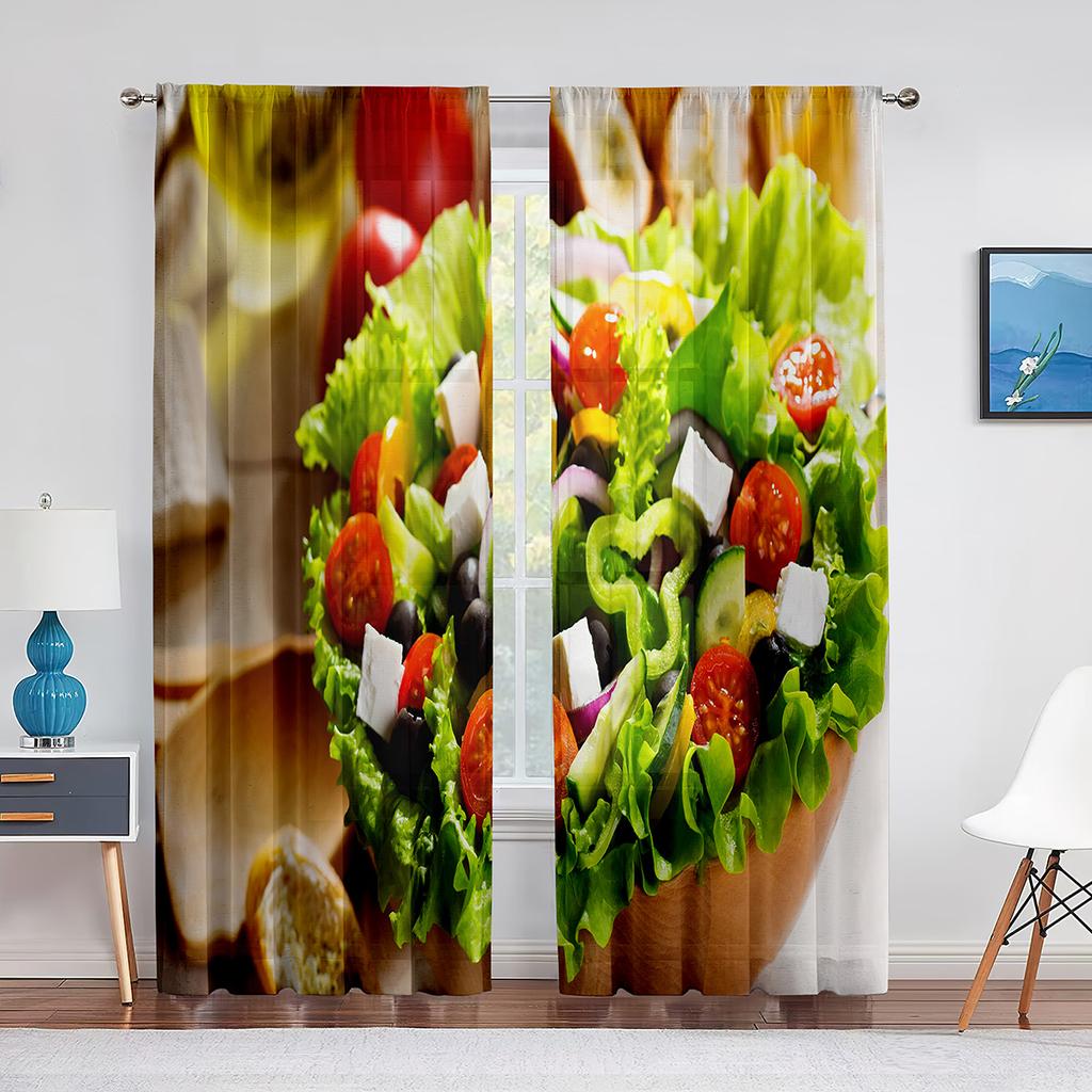 Cortinas com estampa de frutas e vegetais de 2 painéis, adequadas para persianas de janela de cozinha, cortinas com bolso para haste, ilhós, cortina superior, 75% de sombreamento