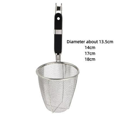 Embudo para Fideos de Acero Inoxidable Espesado Multifuncional Colador de Malla Fina Cuchara con Mango de Madera Cesta de Malla para Fideos y Empanadillas