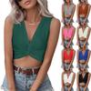 Top Corto sin Mangas para Mujer con Cuello en V, Parte Delantera Retorcida, Camisa Casual de Verano, Ajuste Ceñido, Tejido Elástico, Suave y Cómodo