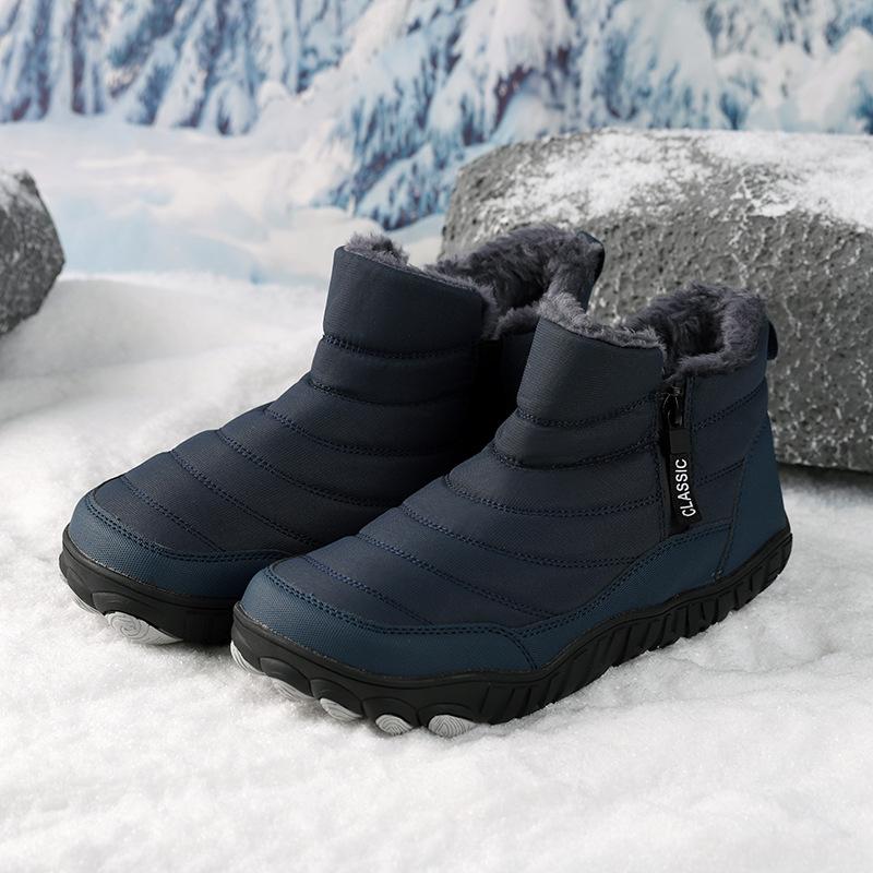 Men's Winter Warm Snow Boots With Zipper Non-Slip Water Resistant Faux Fur Lined Ankle Booties Outdoor Fully High-Top Hiking Walking Shoes for Men