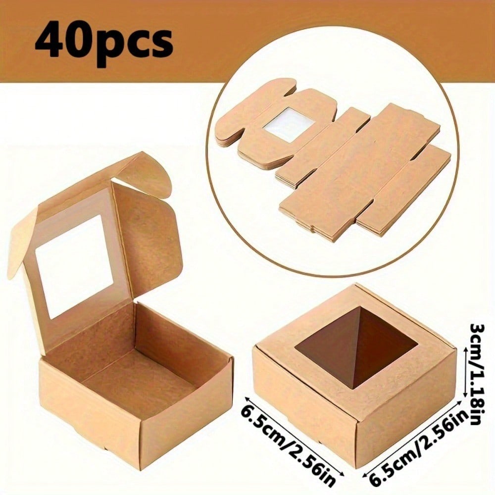 

40 шт. белых мини-коробок из крафт-бумаги со смотровым окном — идеально подходят для мыла, сладостей и сувениров, 2,56 X 2,56 X 1,18 дюйма, идеально подходят для свадебных подарков 40 pcs khaki