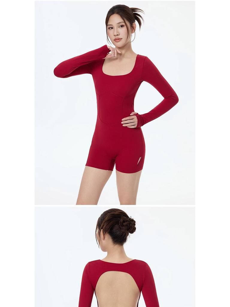 Women's European and American Style Long Sleeve Yoga Bodysuit - Sexy, Quick-Dry, Beautiful Back, Fitness and Dance Wear