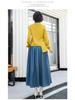 2026 Spring Yellow Knit Top & Blue Skirt Color Block Casual Women's Set
